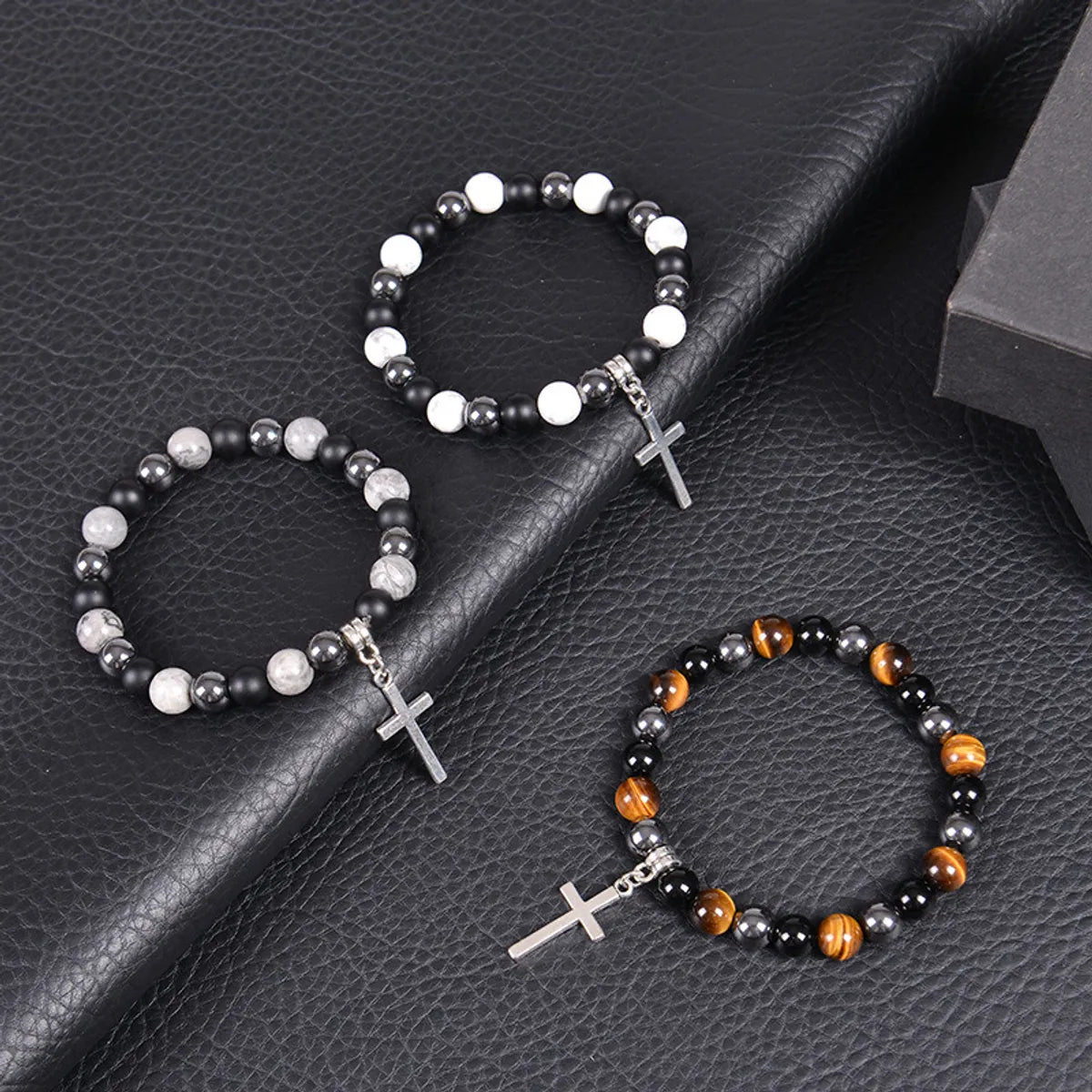 Retro Cross Natural Stone Men'S Bracelets