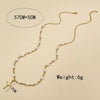 Retro Cross Pendant Pearl Necklace Stainless Steel 14K Gold Plated Jewelry