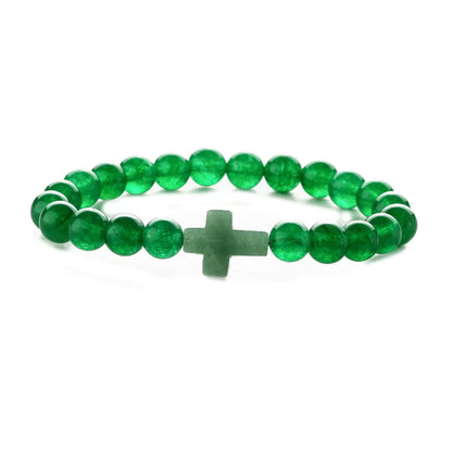 Retro Cross Round Beaded Natural Stone Bracelets