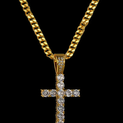 Retro Cross Stainless Steel Copper Inlay Zircon Men'S Pendant Necklace