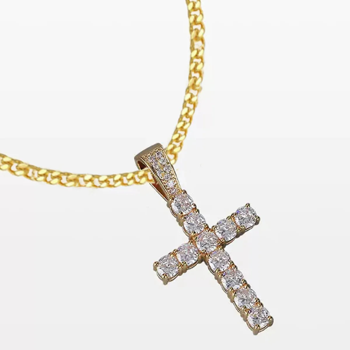 Retro Cross Stainless Steel Copper Inlay Zircon Men'S Pendant Necklace