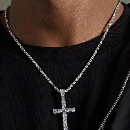 Retro Cross Stainless Steel Copper Inlay Zircon Men'S Pendant Necklace