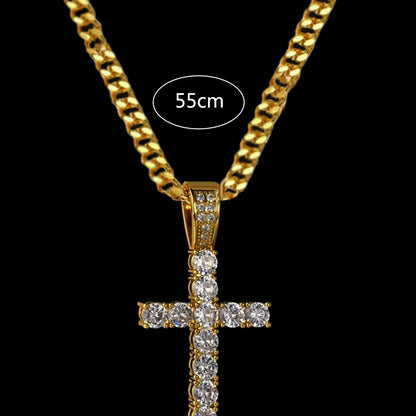 Retro Cross Stainless Steel Copper Inlay Zircon Men'S Pendant Necklace