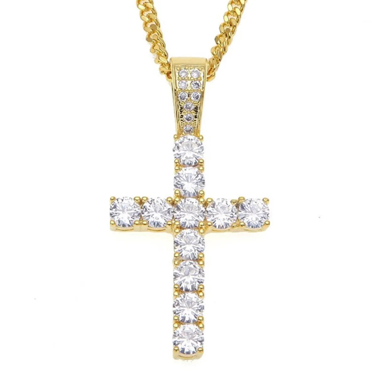 Retro Cross Stainless Steel Copper Inlay Zircon Men'S Pendant Necklace