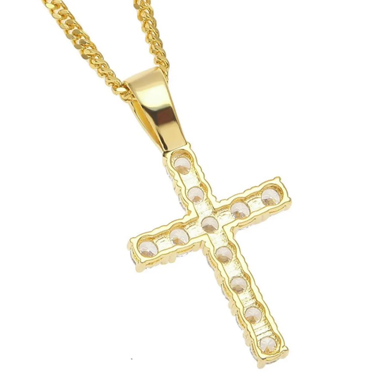 Retro Cross Stainless Steel Copper Inlay Zircon Men'S Pendant Necklace