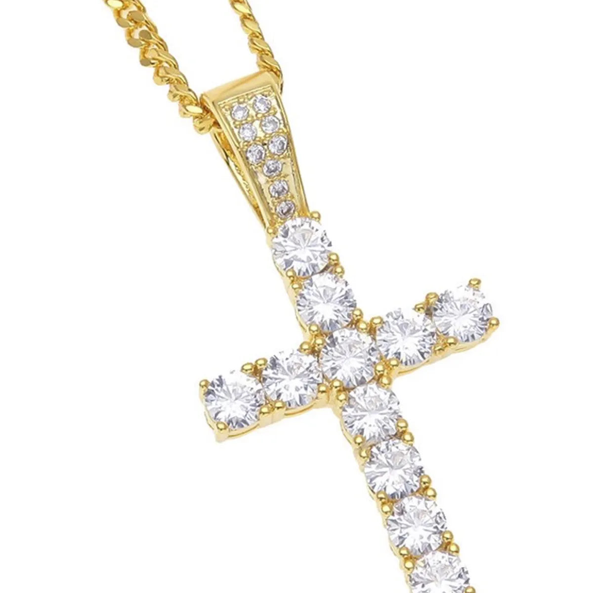 Retro Cross Stainless Steel Copper Inlay Zircon Men'S Pendant Necklace