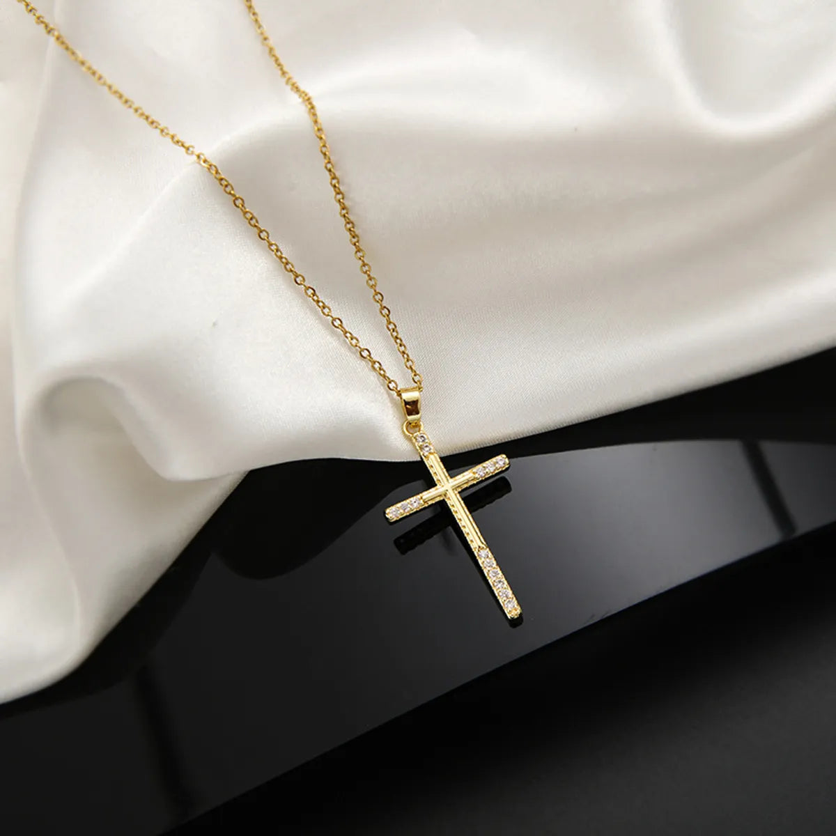 Retro Cross Stainless Steel Inlaid Zircon Necklace