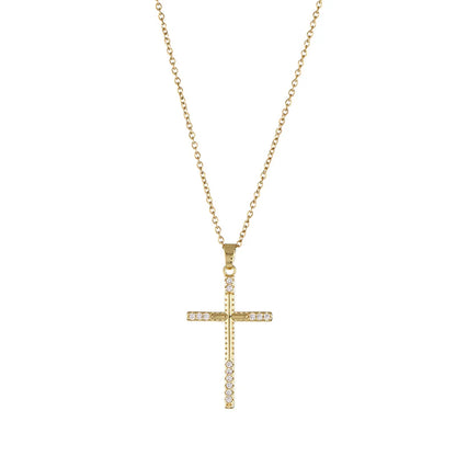 Retro Cross Stainless Steel Inlaid Zircon Necklace