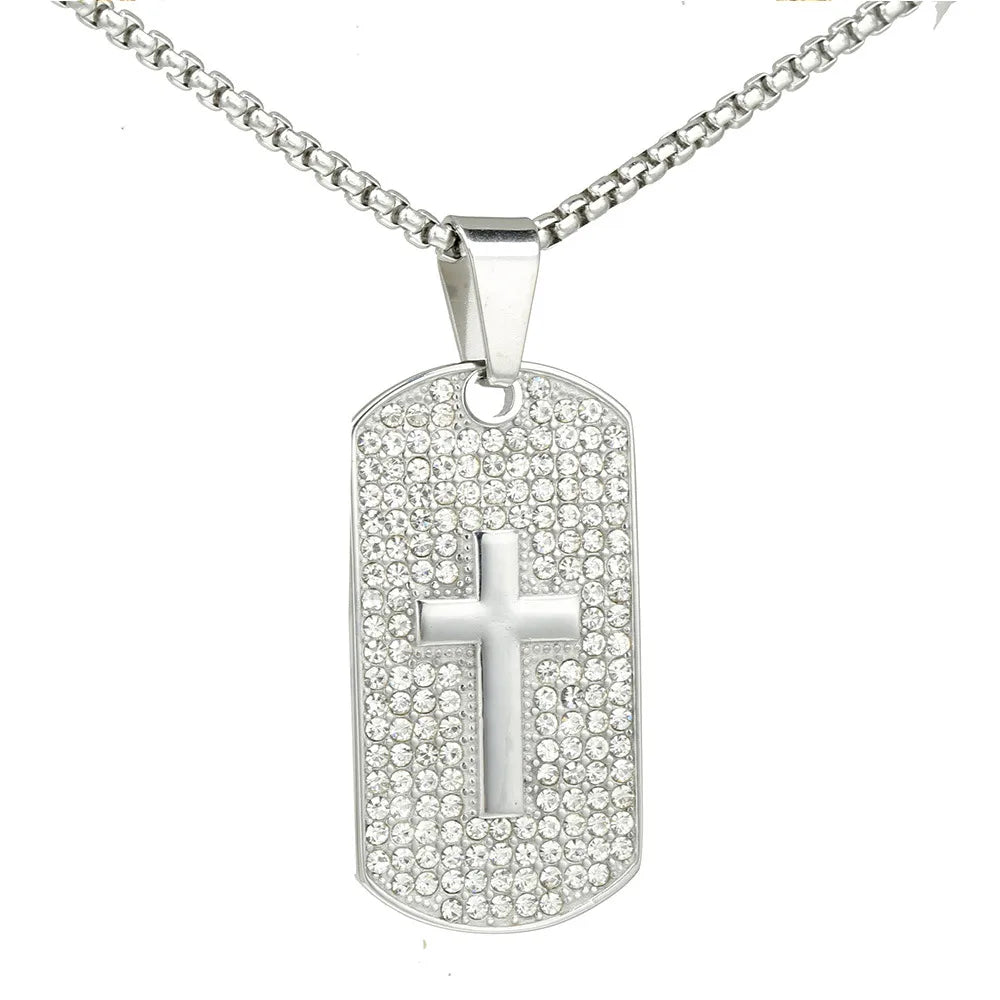 Retro Cross Stainless Steel Inlay Rhinestones Polishing Men'S