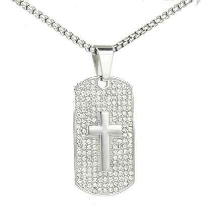 Retro Cross Stainless Steel Inlay Rhinestones Polishing Men'S