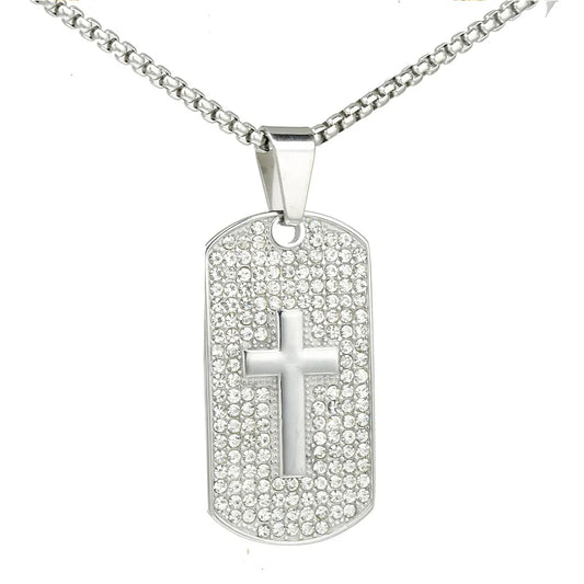 Retro Cross Stainless Steel Inlay Rhinestones Polishing Men'S