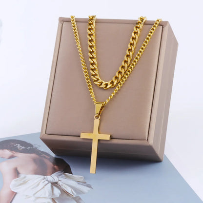 Retro Cross Stainless Steel Titanium Steel Plating Gold Plated Layered Necklaces