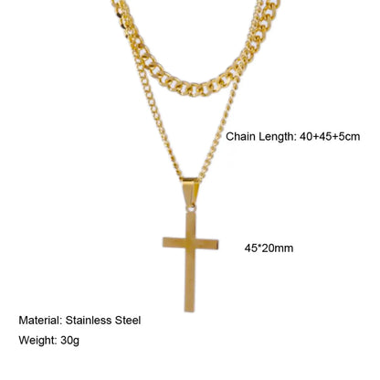 Retro Cross Stainless Steel Titanium Steel Plating Gold Plated Layered Necklaces