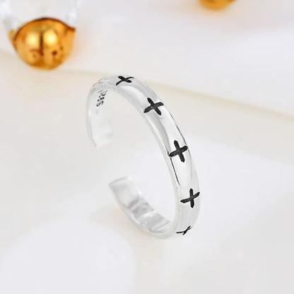 Retro Cross Sterling Silver Open Rings