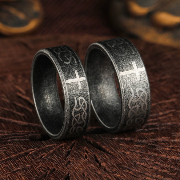 Retro Cross Titanium Steel Ring Geometric Distressed Style Unisex Jewelry