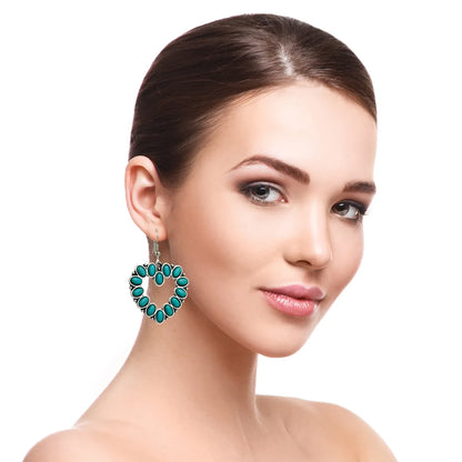 1 Pair Retro Cross Water Droplets Heart Shape Inlay Alloy Turquoise Drop Earrings