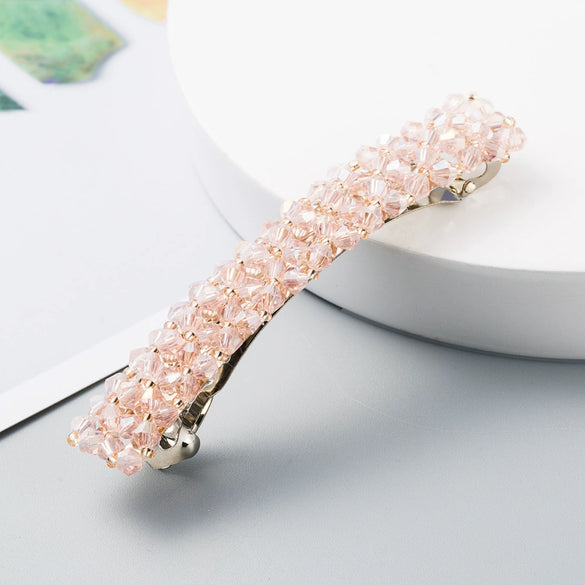Retro Crystal Beaded Hair Clip For Women Simple All Match Side Clip Word Clip Hair Accessory