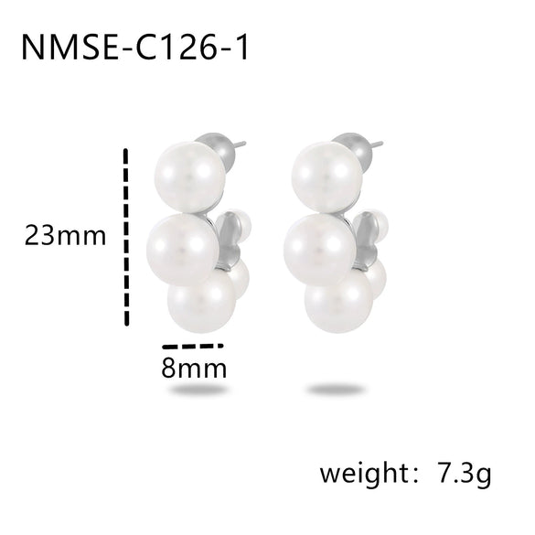 Retro Cshaped Pearl Stainless Steel Earrings For Women With Electroplating Treatment