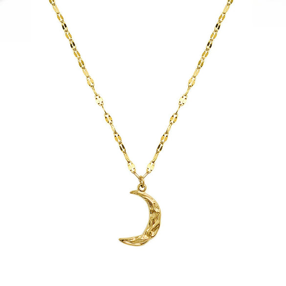 Retro Cute Crescent Pendant Clavicle Chain Necklace In Titanium Steel With 18K Gold Plated Electroplating