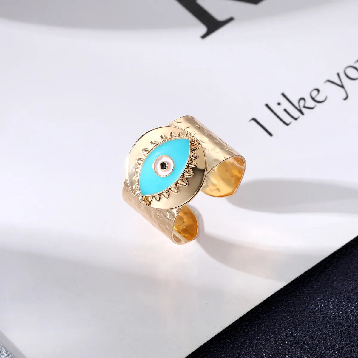 Retro Devil'S Eye Alloy Copper Enamel Plating Inlay Artificial Diamond Open Ring