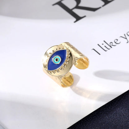 Retro Devil'S Eye Alloy Copper Enamel Plating Inlay Artificial Diamond Open Ring