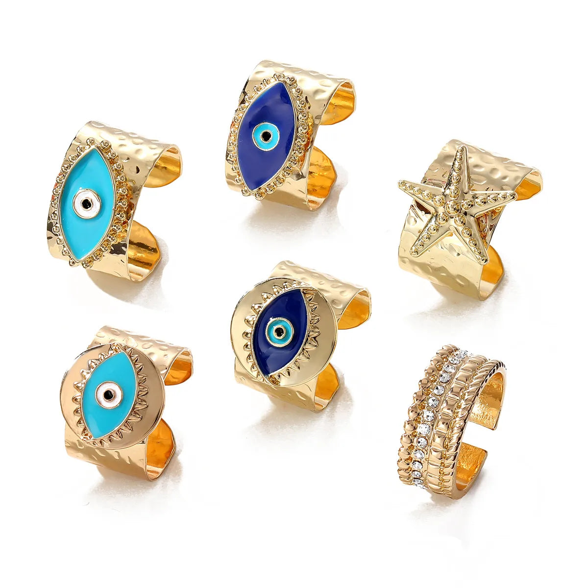 Retro Devil'S Eye Alloy Copper Enamel Plating Inlay Artificial Diamond Open Ring