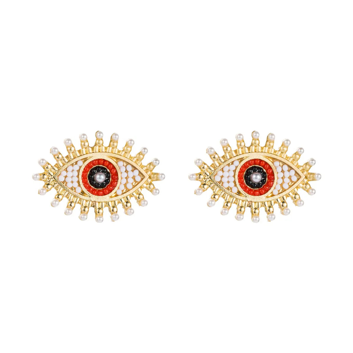 Retro Devil's Eye Alloy Inlaid Pearl Rhinestone Earrings