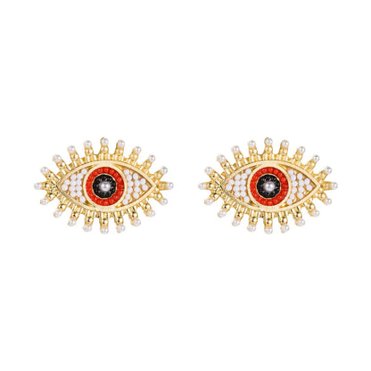 Retro Devil's Eye Alloy Inlaid Pearl Rhinestone Earrings