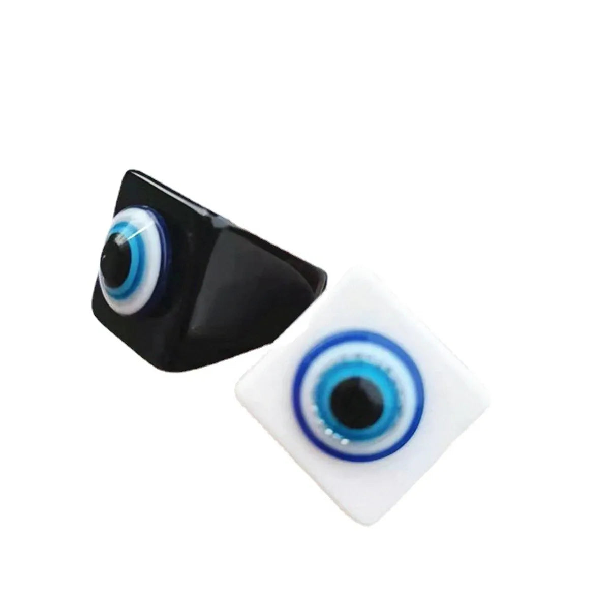 Retro Devil's Eye Blue Eye Glitter Square Wide-faced Resin Ring