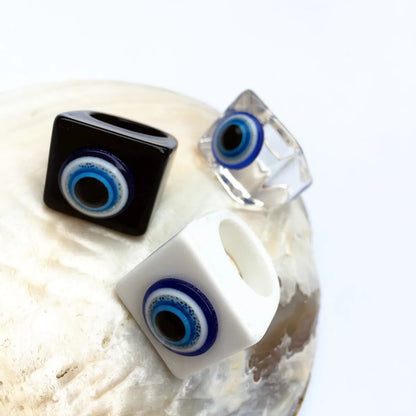 Retro Devil's Eye Blue Eye Glitter Square Wide-faced Resin Ring