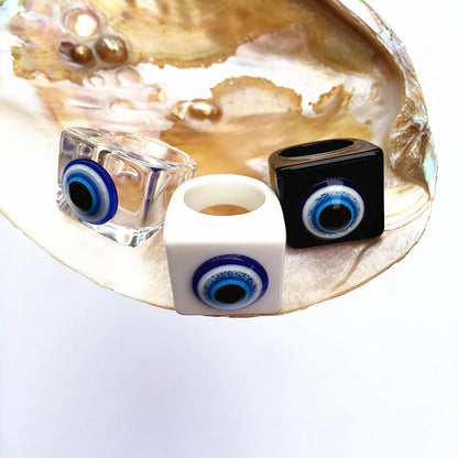 Retro Devil's Eye Blue Eye Glitter Square Wide-faced Resin Ring