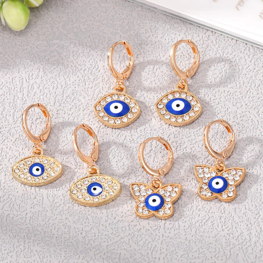 Wholesale Jewelry 1 Pair Retro Devil's Eye Butterfly Alloy Rhinestones Drop Earrings