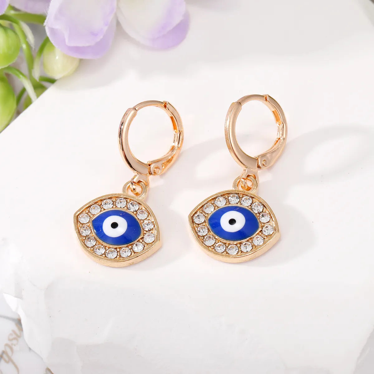 Wholesale Jewelry 1 Pair Retro Devil's Eye Butterfly Alloy Rhinestones Drop Earrings