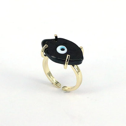 Retro Devil's Eye Copper Gold Plated Glass Stone Open Ring 1 Piece