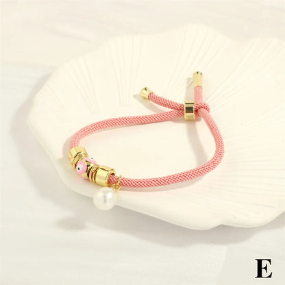 Retro Devil's Eye Freshwater Pearl Copper Knitting Enamel Plating 18k Gold Plated Drawstring Bracelets