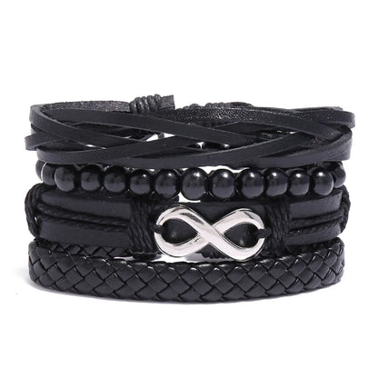 Retro Devil'S Eye Infinity Fish Bone Leather Unisex Wristband