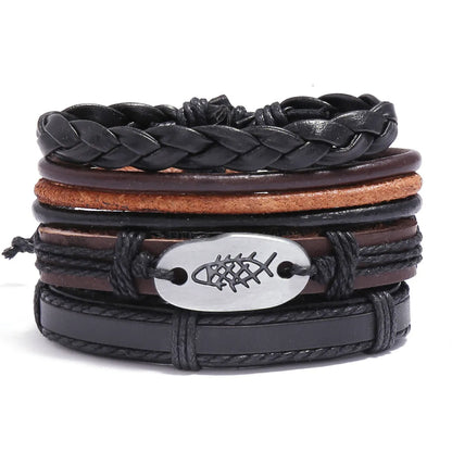 Retro Devil'S Eye Infinity Fish Bone Leather Unisex Wristband