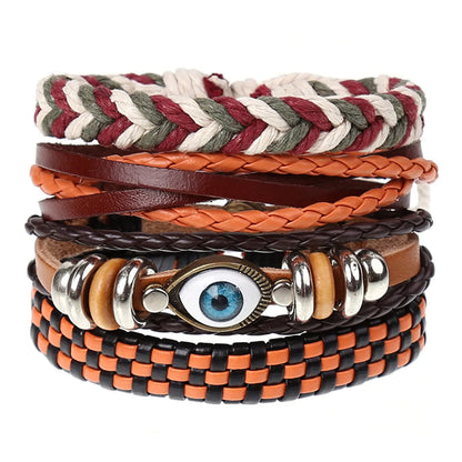 Retro Devil'S Eye Infinity Fish Bone Leather Unisex Wristband