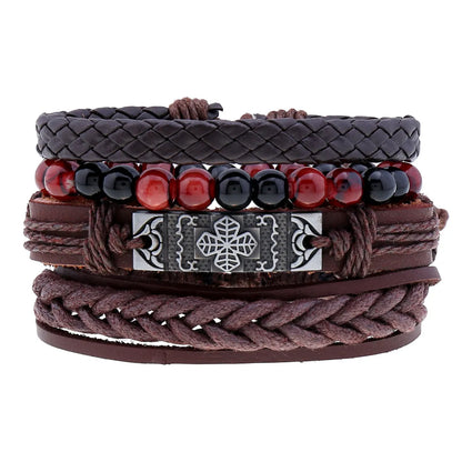 Retro Devil'S Eye Infinity Fish Bone Leather Unisex Wristband