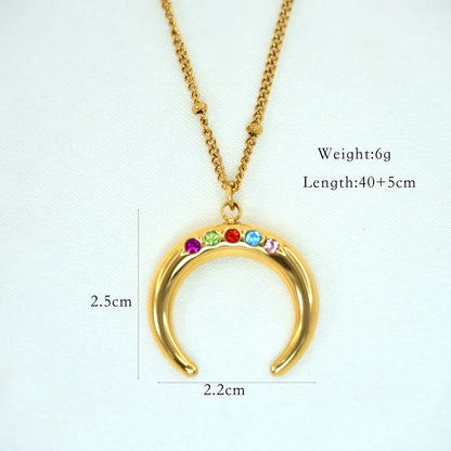 Retro Devil'S Eye Moon Heart Shape Titanium Steel Plating Inlay Zircon 14k Gold Plated Pendant Necklace