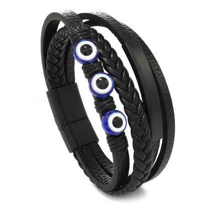 Retro Devil'S Eye Pu Leather Alloy Resin Knitting Men'S Wristband