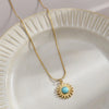 Retro Devil's Eye Star Oval Stainless Steel Plating Inlay Natural Stone 18k Gold Plated Pendant Necklace