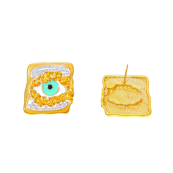 Retro Devil's Eye Diamond Drop Exaggerated Personality Titanium Steel Earrings With 18K Gold Electroplated Geometric Design