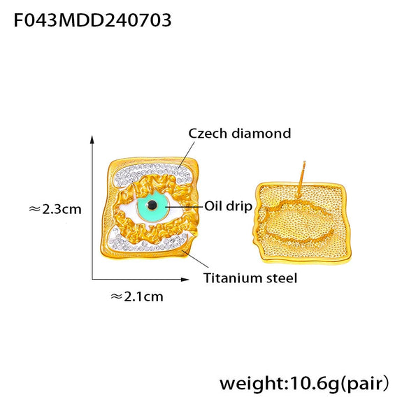 Retro Devil's Eye Diamond Drop Exaggerated Personality Titanium Steel Earrings With 18K Gold Electroplated Geometric Design