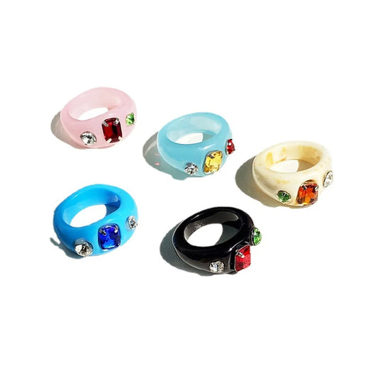 Retro Diamond Jelly Color Resin Ring