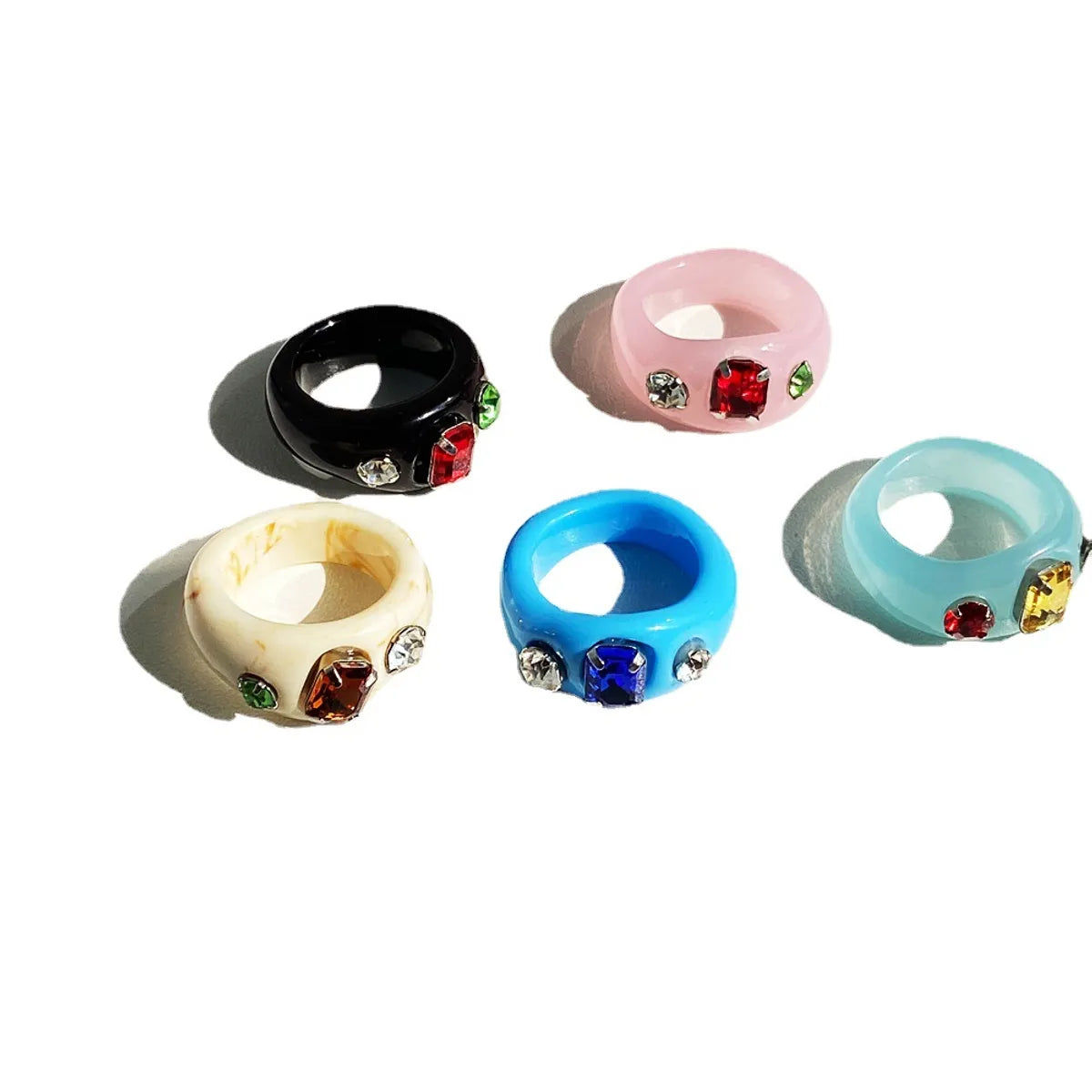 Retro Diamond Jelly Color Resin Ring