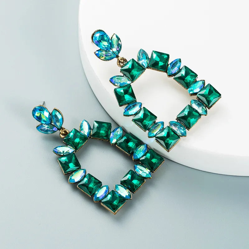 Retro Diamond-Studded Colored Glass Geometric Earrings Wholesale Nihaojewelry