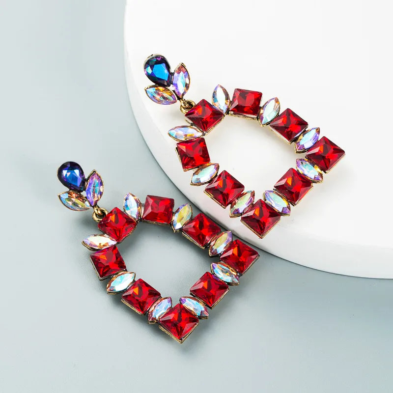 Retro Diamond-Studded Colored Glass Geometric Earrings Wholesale Nihaojewelry