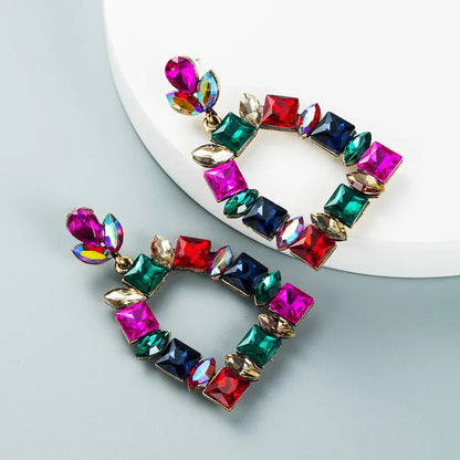 Retro Diamond-Studded Colored Glass Geometric Earrings Wholesale Nihaojewelry