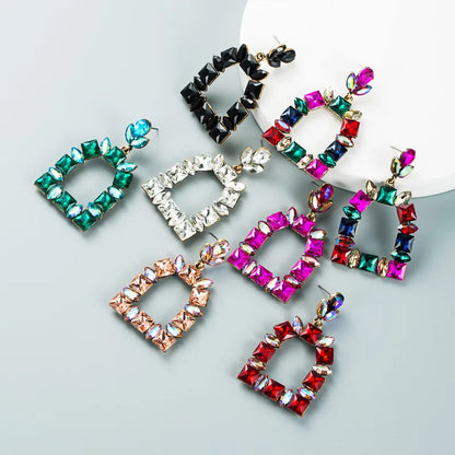 Retro Diamond-Studded Colored Glass Geometric Earrings Wholesale Nihaojewelry